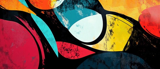 Vibrant Abstract Digital Composition with Bold Contrasting Shapes