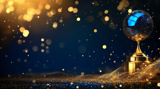 Shining Blue Award on Golden Elegance - Corporate Anniversary or Night Event Luxury Invitation Card Design