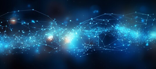 Fototapeta premium Abstract blue digital background with glowing network connections and global connection concept on a dark blue backdrop. Abstract technology, internet, or business theme vector illustration design ele