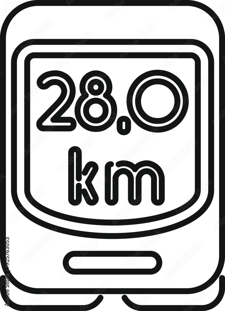 Poster simple vector icon of a bike computer displaying a distance of 28 kilometers