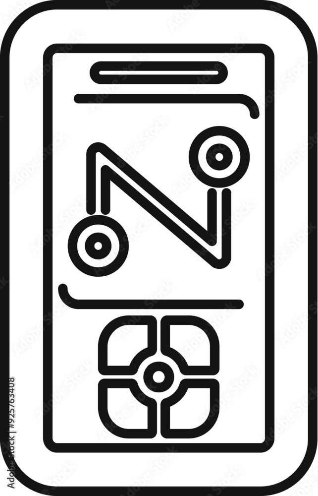 Poster gps navigator device showing route on screen with buttons for navigation