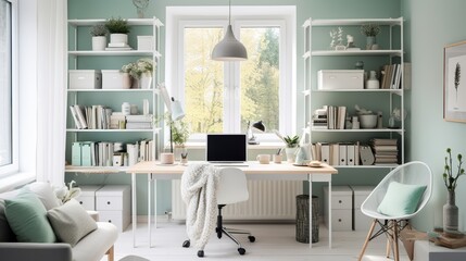 Minimalist Home Office with Green Accents.