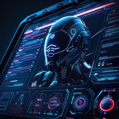 Futuristic Cyborg Head Displayed on a Digital Interface
