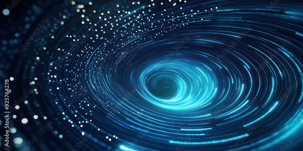 Poster a mesmerizing swirl of blue light and particles, representing a futuristic, dynamic abstract concept