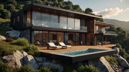 Fototapeta premium luxury mountain retreat with a sleek