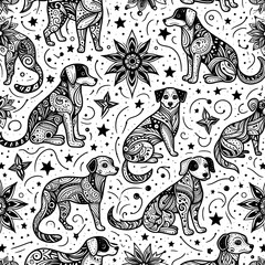 Obraz premium Ornamental Dog Seamless Pattern