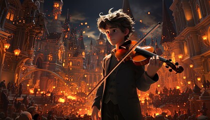 Fototapeta premium A teenager playing the violin in a concert hall