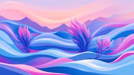 Elegant Thistle Banner in Antique Fuchsia and Cornflower Blue - Artistic Design with Fluid Waves and Dynamic Curved Lines