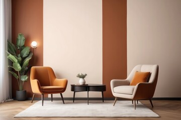Modern Living Room with Two Armchairs, Coffee Table, and Wall Decor