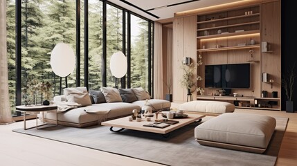 Modern interior japandi style design living room