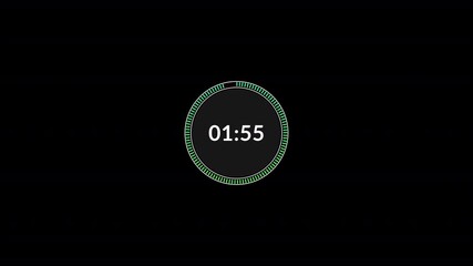animated 2 minutes countdown timer animation on black background, 2 minutes timer countdown with circle animated, two minute countdown.