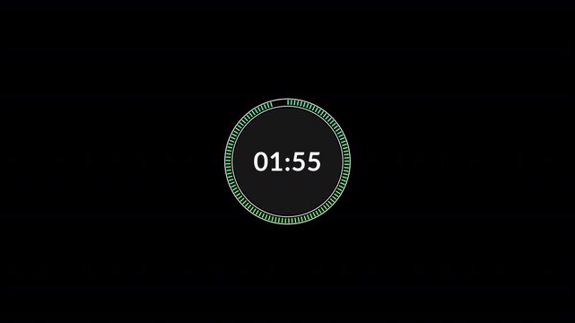 animated 2 minutes countdown timer animation on black background, 2 minutes timer countdown with circle animated, two minute countdown.