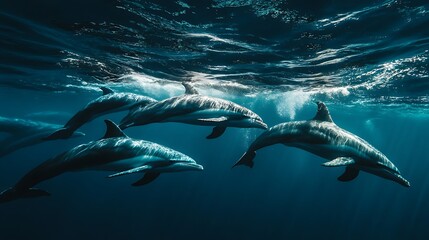 Naklejka premium Dolphins Swimming in a Deep Blue Sea