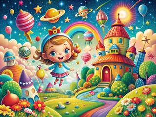 Whimsical Vintage Retro Futuristic Happy Adorable Bright Vibrant Playful Colorful Dreamy Fun Cartoonish Illustrative Illustration