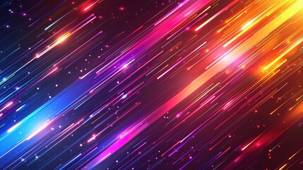 Fototapeta premium Abstract background with diagonal neon lines and glowing particles.