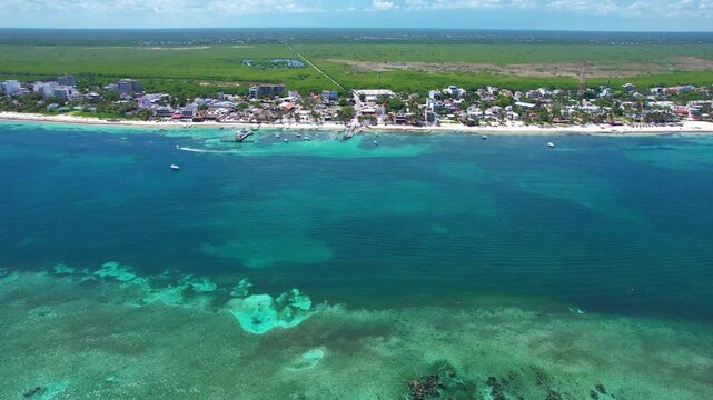 Aerial view of Coral Reef Barrier in Puerto Morelos