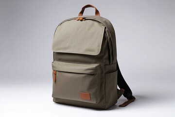 Fototapeta premium Olive Green Canvas Backpack with Leather Accents