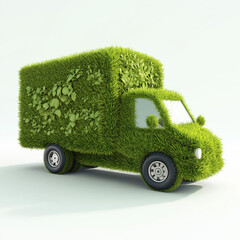 Cute green eco friendly truck isolated on white background