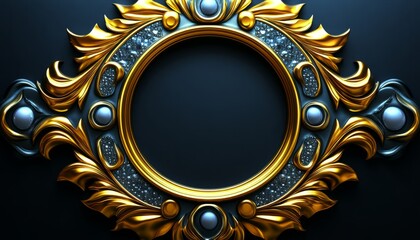 Fototapeta premium Ornate Gold Frame with Pearls and a Dark Background