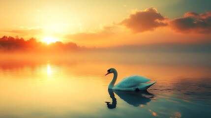 Fototapeta premium Solitary Swan at Sunrise