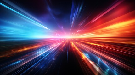 Fototapeta premium Abstract background with dynamic blue and red lines converging towards a bright center.