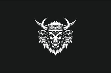 Fototapeta premium Head bull logo vector icon illustration style