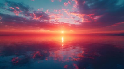 Obraz premium Vibrant Sunset Sky Reflected in Still Water - Digital Illustration