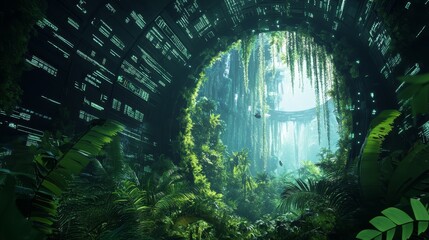 Digital Jungle, Forest with digital elements, Nature and Technology