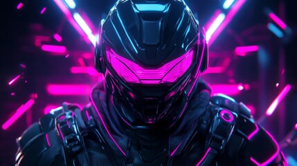 Neon Warrior - Futuristic Sci-Fi Character with Vibrant Neon Accents in Cyberpunk Design