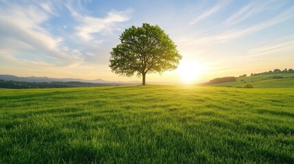 Tranquil Bliss: Golden Sunset over a Serene Meadow