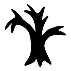 Halloween decoration elements in doodle hand-drawn graphic illustration on transparent background. Black silhouette style.