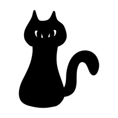 Halloween decoration elements in doodle hand-drawn graphic illustration on transparent background. Black silhouette style.