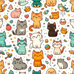 Cute Cartoon Cats Seamless Pattern