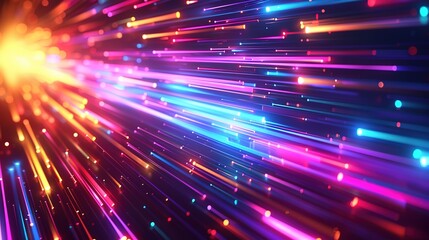 Abstract background with glowing colorful lines and light streaks.