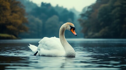 Obraz premium Graceful Swan on a Serene Lake
