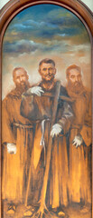MILAN, ITALY - MARCH 6, 2024: The painting of Capuchins who died in Brazil of leprosy in 20. cent. ...