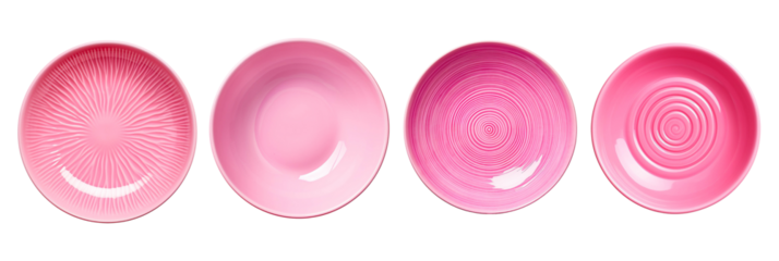A collection of stylish pink plates showcasing unique designs, perfect for elegant dining and decorative purposes.