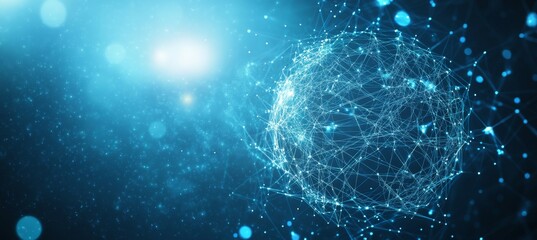 Abstract digital blue background with a glowing global network and internet connections on a dark blue backdrop, a technology concept. 