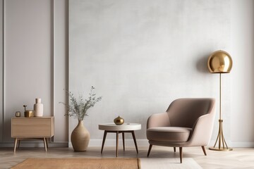Modern Living Room Interior with Armchair, Side Table, and Floor Lamp