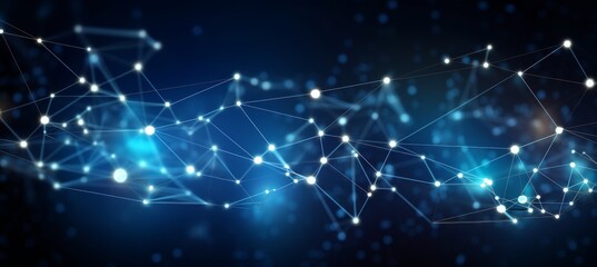 Abstract digital blue background with a glowing global network and internet connections on a dark blue backdrop, a technology concept. 