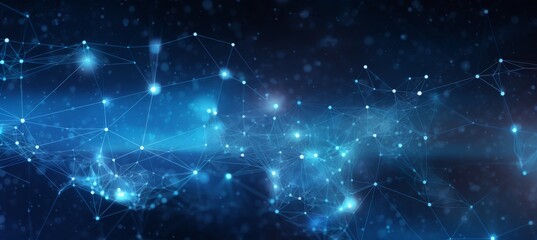 Abstract digital blue background with a glowing global network and internet connections on a dark blue backdrop, a technology concept. 