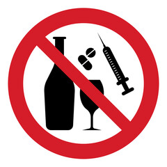 ISO prohibition safety signs_no drugs or alcohol symbol and pictogram only size 1 x 1 round shape	
