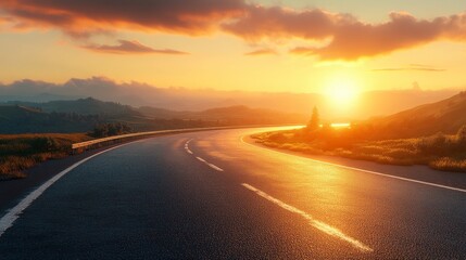 high-resolution empty highway image , stunning sunset highway photo , cinematic golden hour highway