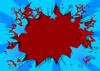 Cartoon blue and red background, comic book backdrop. Retro vector comics pop art design.