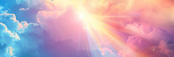 Beautiful sky with clouds and sun rays at dusk Vibrant Sky at Dusk with Clouds and Sun Rays, Spiritual Meditation Theme Cloudscape background