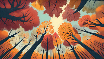 秋季落日下道路两旁泛黄的树林