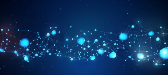 Obraz premium Abstract digital blue background with a glowing global network and internet connections on a dark blue backdrop, a technology concept. 