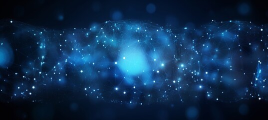 Obraz premium Abstract digital blue background with a glowing global network and internet connections on a dark blue backdrop, a technology concept. 