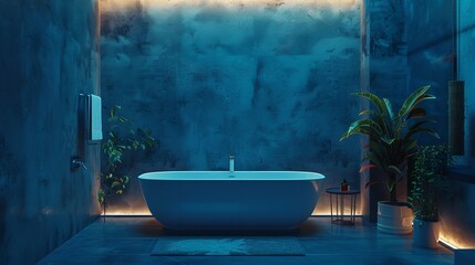 Bathroom Sanctuary - Deep Blue Accents and Minimalist Chic for a Luxurious Feel