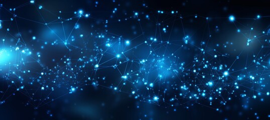 Obraz premium Abstract digital blue background with a glowing global network and internet connections on a dark blue backdrop, a technology concept. 